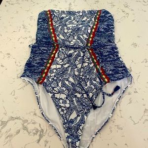 Ann Taylor Loft Beach one piece swim suit, convertible straps, tassels, size 16